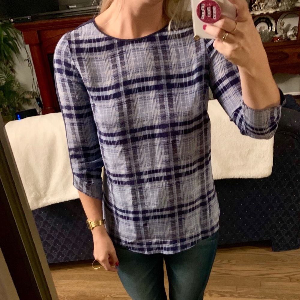 BCBGMAXAZRIA blue plaid silk top